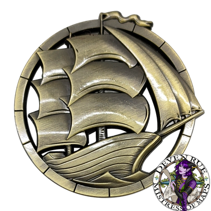 A close up of the ship token design by Deven Rue for Campaign Coins.