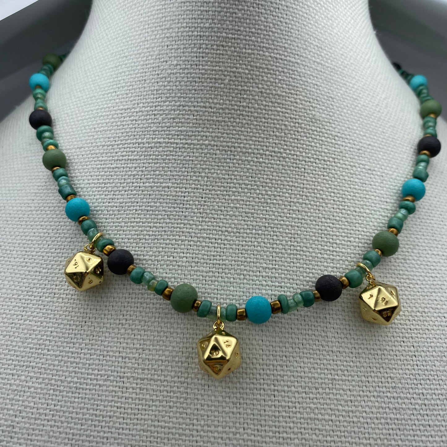 Gold D20 Beaded Necklace