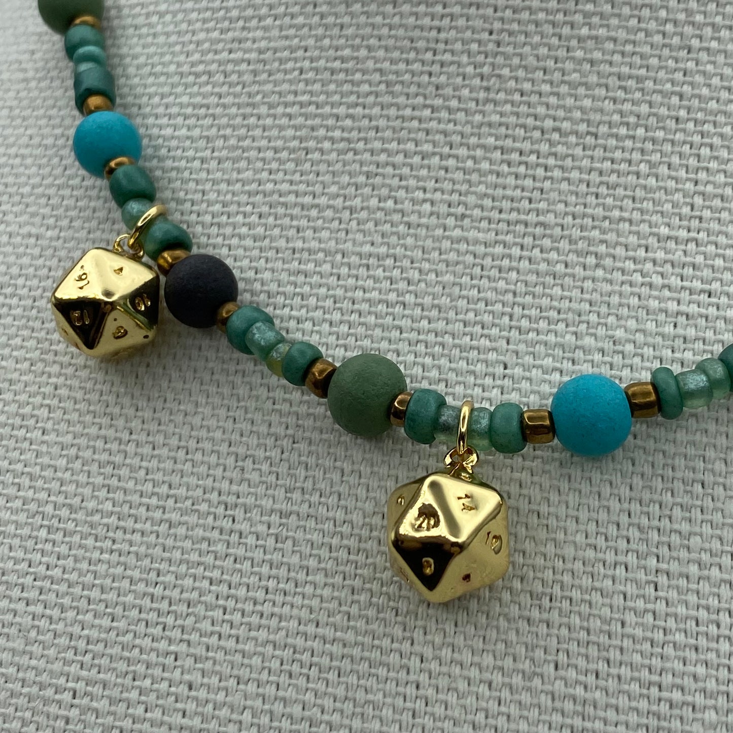 Gold D20 Beaded Necklace