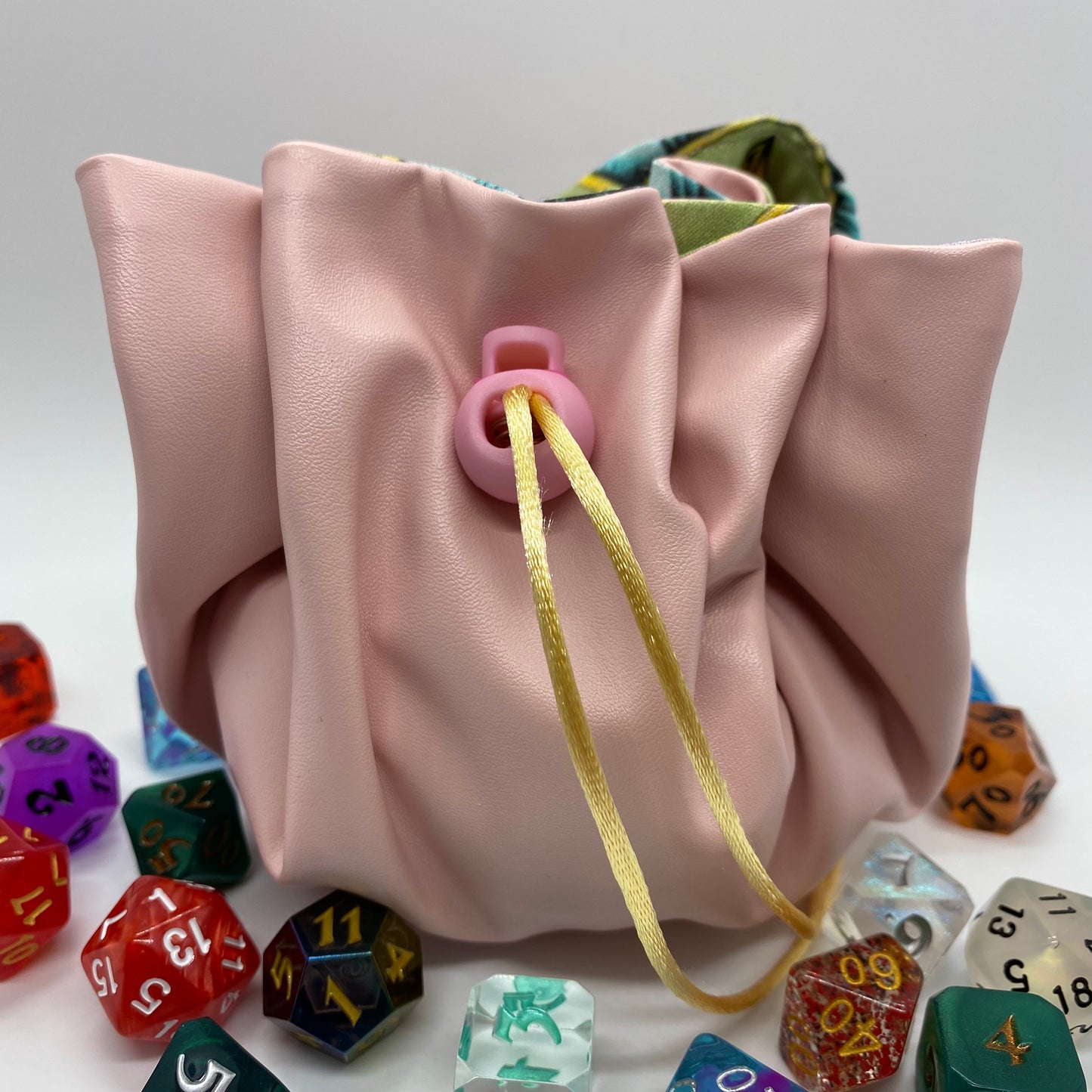 Pink Leather and Lotus Dice Bag